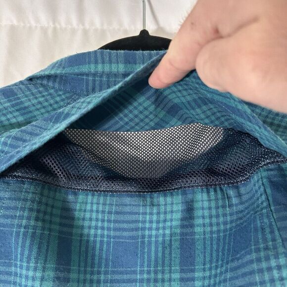 Woolrich Blouse Women's Small Blue Green Plaid Snap Up Long Sleeve Breathable - Picture 8 of 9